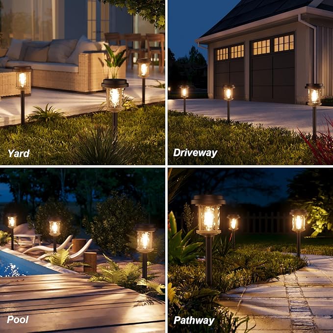 XMCOSY+ Solar Garden Lights Waterproof - 20 LM Solar Pathway Lights, Water Lens Glass Outdoor Lighting for Garden Yard Walkway Driveway Landscape (Warm White)