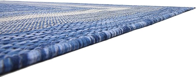 Unique Loom Outdoor Border Collection Area Rug - Soft Border (8' x 11' 4" Rectangle, Blue/ Ivory)