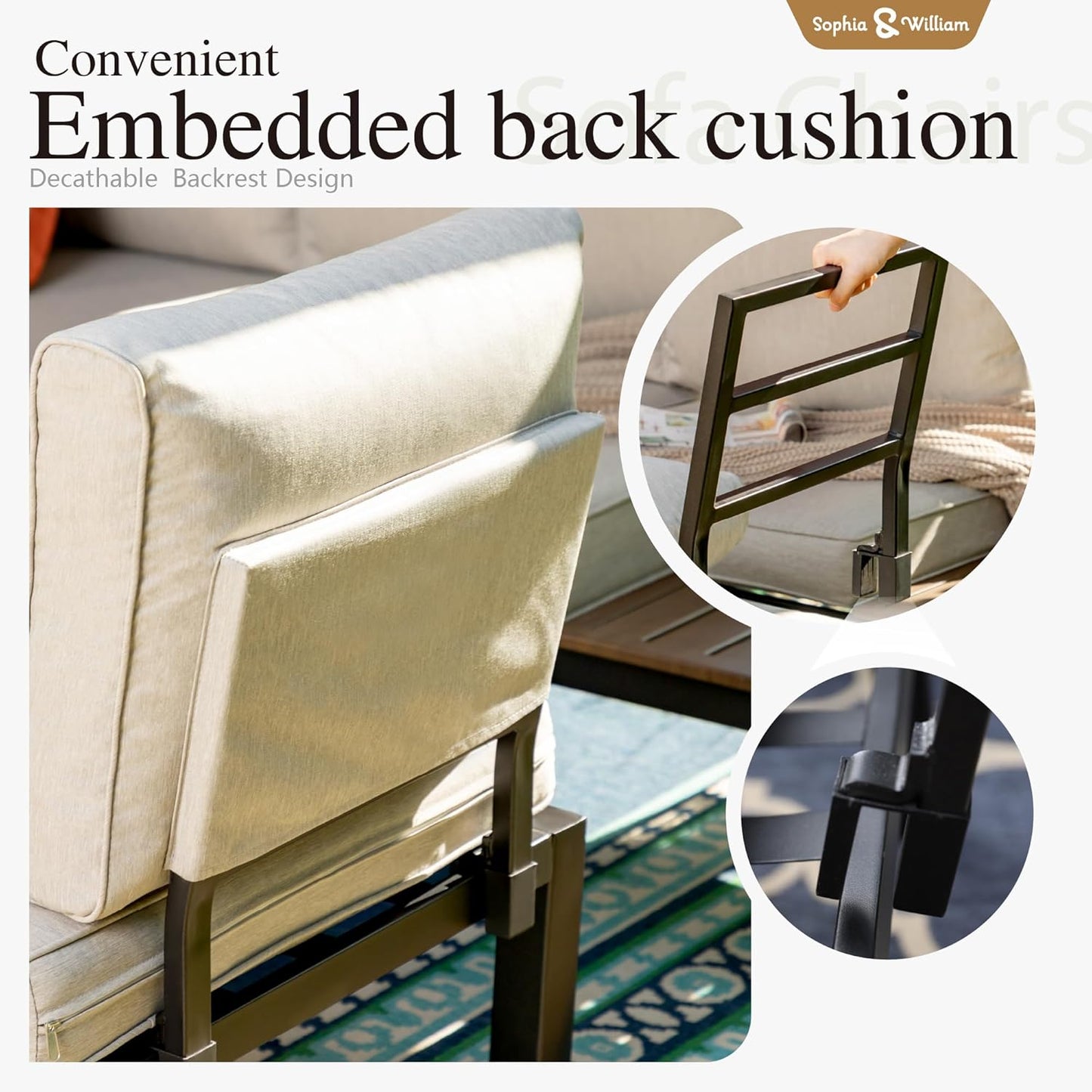 Sophia & William 3 Pieces Outdoor Patio Furniture Set, Metal Sectional Sofa Set Patio Conversation Set with Cushions-2 x Single Sofa with Side Table, 1 x Loveseat