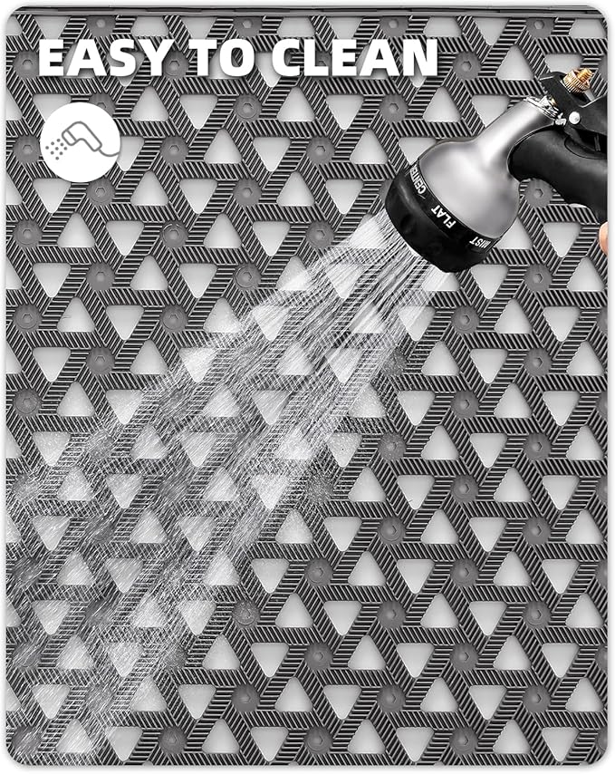 Color&Geometry Door Mat Outside Entrance with Drainage, Rubber Heavy Duty Dirt Trapper Waterproof Outdoor Welcome Mat, Outdoor Mats All Weather for Front Back Door Patio Entryway Entry, 24"X36" Grey