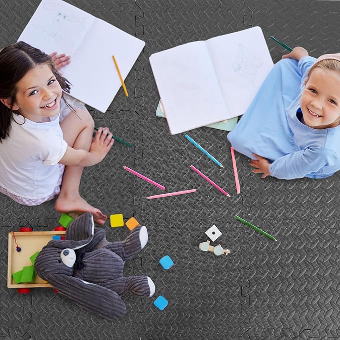 12 Tiles 12x12x1 Inch EVA Thick Interlocking Foam Floor Tiles Puzzle Exercise Mat Play Foam Mats for Boys Girls Pets Home Classroom Gym
