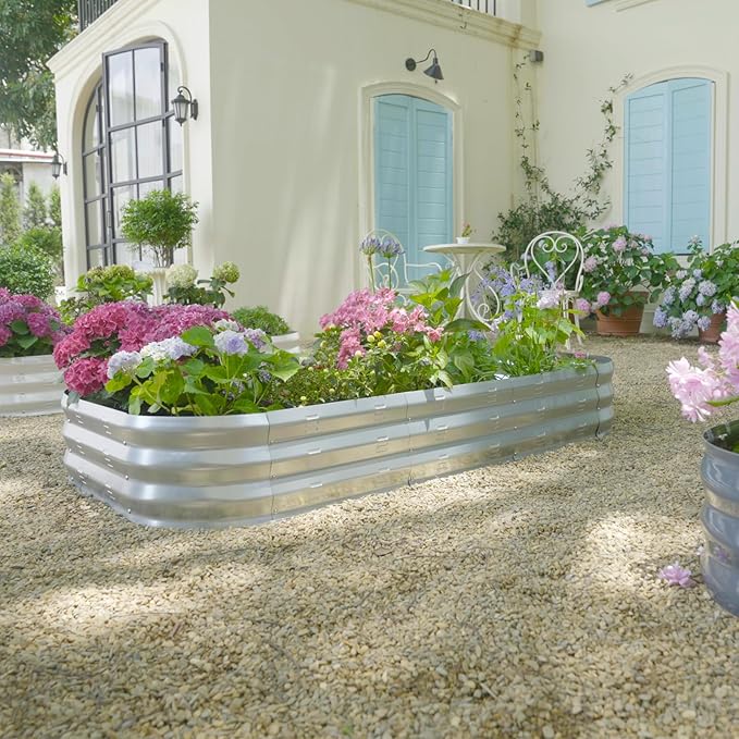 Galvanized Raised Garden Bed Kit, Large Metal Raised Garden Beds for Vegetables, Galvanized Planter Raised Garden Boxes Outdoor (Silver)