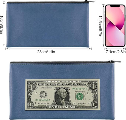 4Pack Money Bag 11 X 6 ", Safe Durable Money Bags with Zipper for Cash Waterproof, Coin Money Pouch PU Leather Bank Bag, Bank Bags with Zipper for Checks Makeup Bills Receipts Tool Storage Bag (Navy)