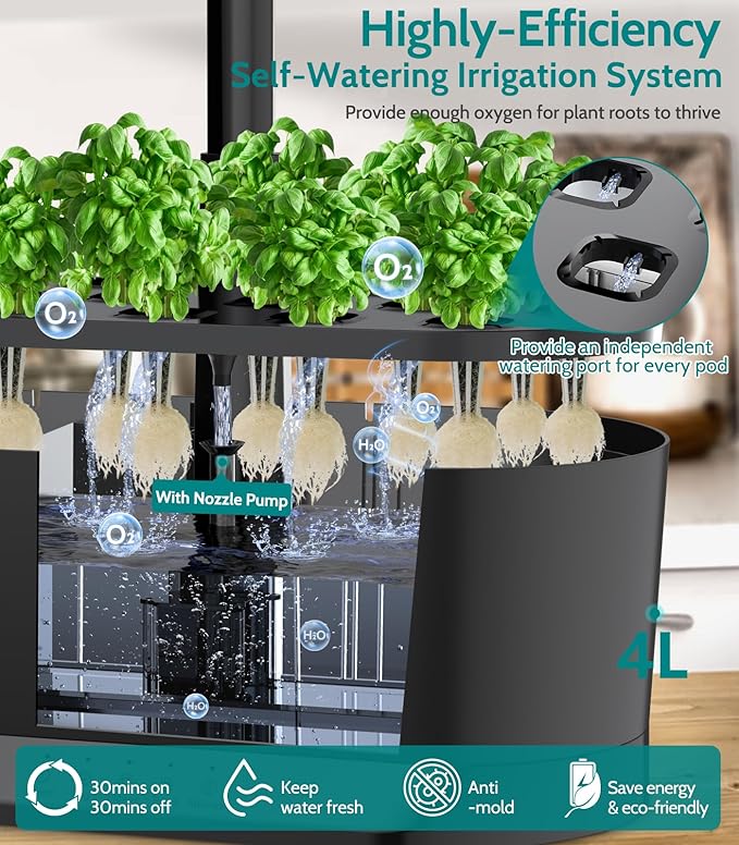 Misting 11 Pods Hydroponic Growing System Herb Garden Kit Indoor, 4L + 1.5L Large Tank Plant Germination Kit with Adjustable Height Grow Light to 18", Quiet Pump, Auto Timer, Gardening Christmas Gifts