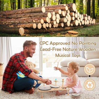 Kids Drum Set for Toddlers 3+, 8 in 1 Montessori Musical Instruments - Wooden Musical Toys for Baby Easter Christmas Birthday Gifts for Preschool Learning Music for Boys Girls Age 3 4 5 6