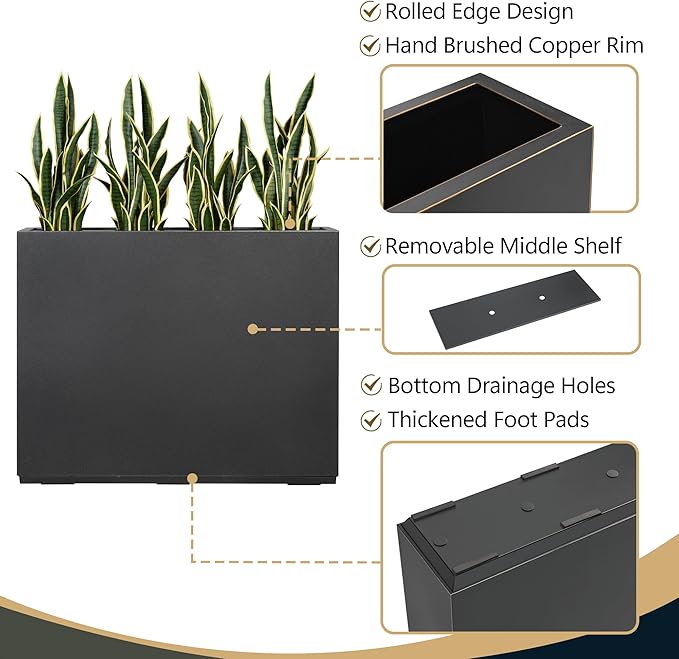 Metallic Heavy Planter for Outdoor Plants, 38Lx10Wx30H Inches Tall and Long Metal Divider Planter Box for Outside & Indoor, No Assembly Required (Gray)