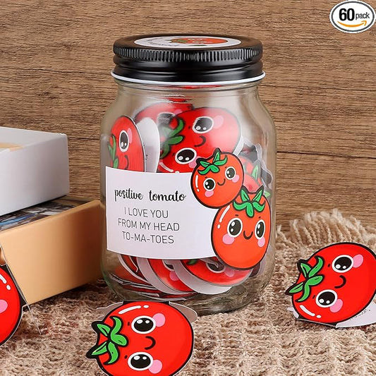 60 PCS Positive Tomato Cards Jar, Emotional Support Jar, Tomato Affirmation Cards, Inspirational Gifts for Women, Cheer Up Gifts, Unique Positive Gift for Women, Teen Girl