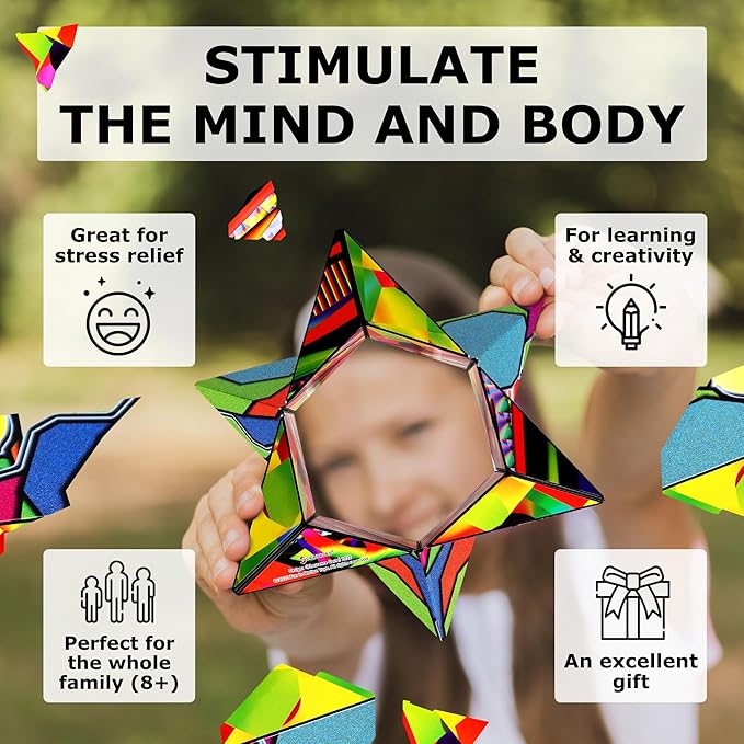 SHASHIBO Shape Shifting Box - Award-Winning Fidget Toy w/ 36 Rare Earth Magnets - Fidget Cube Transforms Into Over 70 Shapes, Sensory Toy Gift for Kids, Teens, and Adults (Stained Glass)