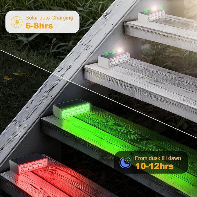 T-SUN Solar Step Lights for Outside 6 Pack Color Changing Solar Step Lights Outdoor Waterproof Stair Lights Solar Powered Lights for Garden Step Stair Front Porch Patio Decor