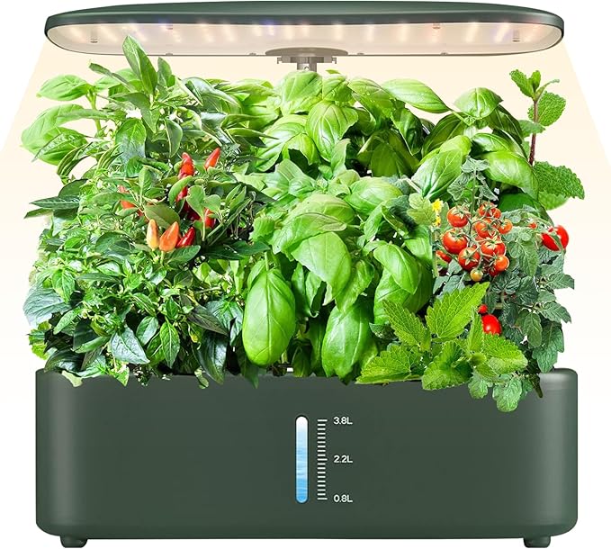 Hydroponics Growing System Kit 12Pods, Birthday Gifts for Mom Women, Herb Garden Indoor with LED Grow Light for Home, Adjustable Height Up to 17", 12Pods,Auto-Timer (Dark Green)