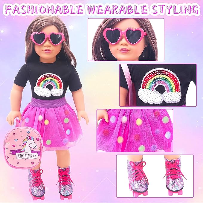 American 18 Inch Doll Accessories Doll Travel Set Including Suitcase Luggage and Dress, Camera Computer Phone Neck Pillow Sunglasses Dolls Travel Gear Play Set Gift for Birthday (NO Doll)