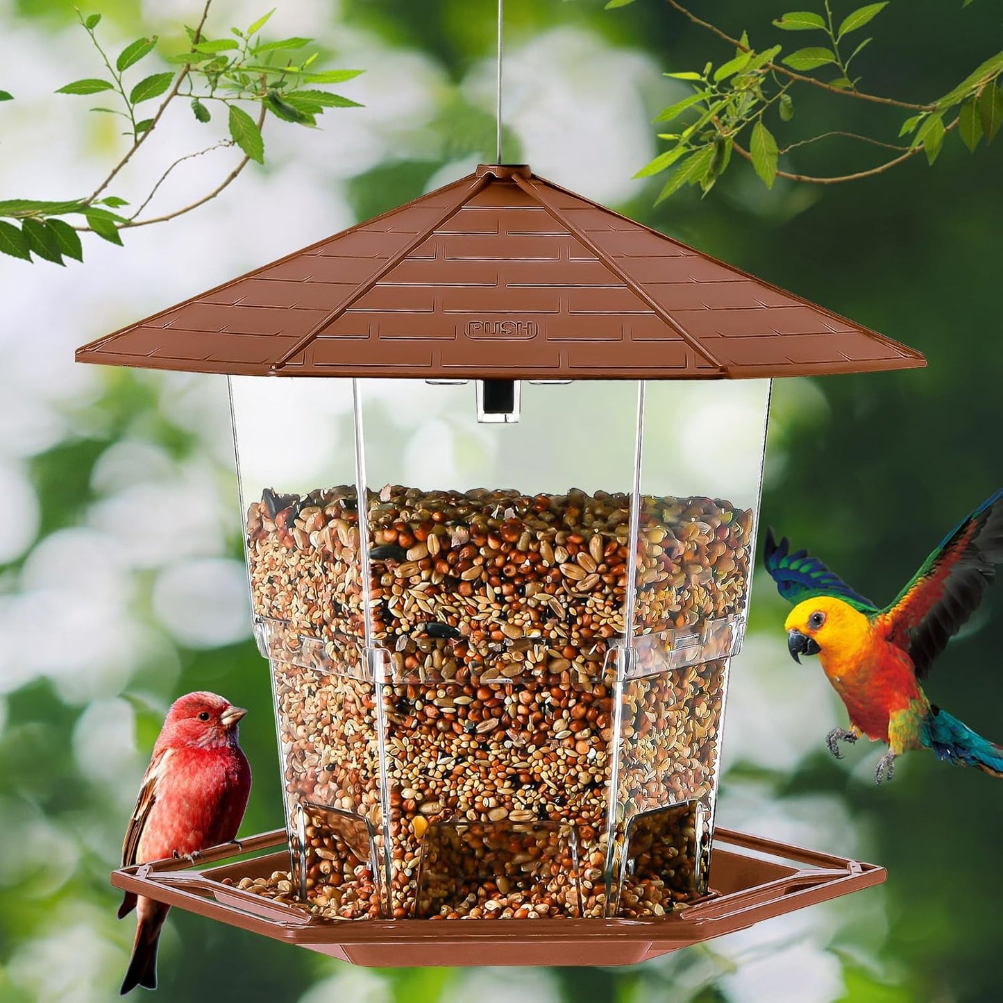 Bird Feeders for Outdoors Hanging Bird Feeder Wild Birds Seed, Brown