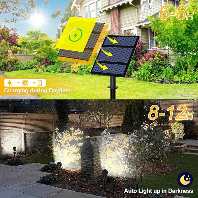 T-SUNUS Solar Garden Spotlight Outdoor 6-in-1, White Landscape Spot Lights IP65 Waterproof, 5W Separated Panel, Dusk to Dawn 6000K Spotlights for Tree Patio Yard Driveway Pathway Pool Porch Walkway