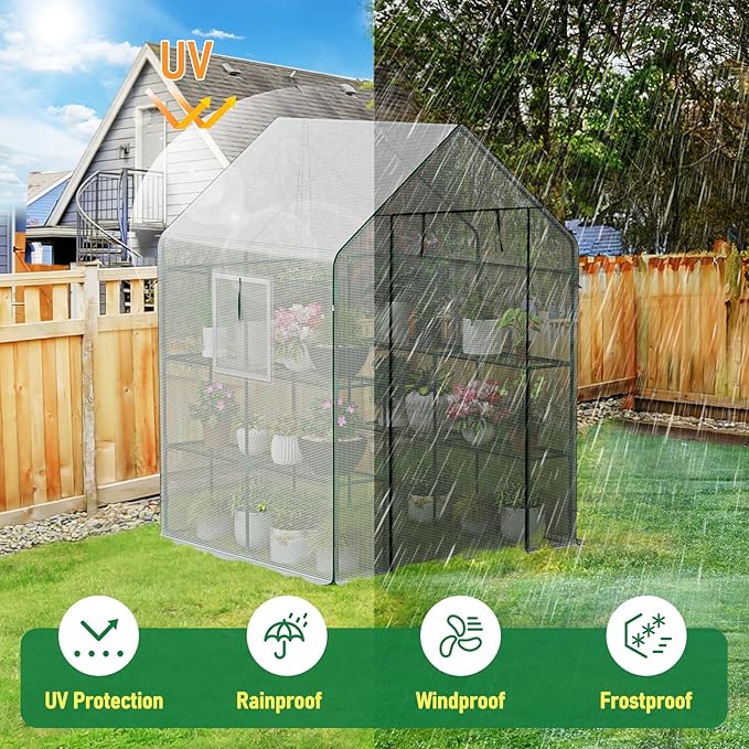 56×56×78Inch Walk-in Greenhouse, Heavy Duty Small Plant House with Thicken PE Cover and Steel Frame, for Garden, Outdoors, Indoors, White