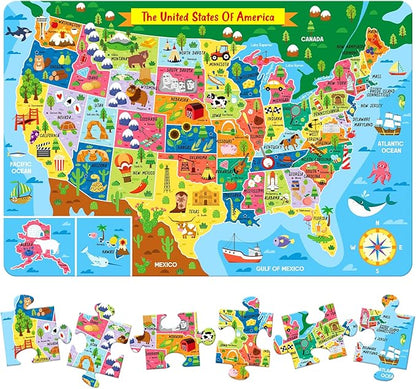 Discover The USA: Extra-Large 24-Piece Floor Puzzle for Kids - Educational Map of America, Colorful States and Landmarks, Ideal for Learning Geography - Fun, Interactive, and Durable Jumbo Puzzle