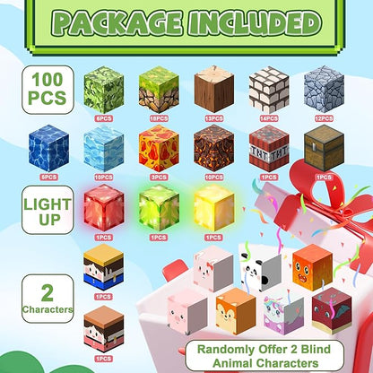 Magnetic Blocks,1.21" 100PCS Large Magnetic Building Blocks,Light Up Building Blocks Magnet Cubes Construction Toddlers Toys Set for Kids,STEM Sensory Stacking Toys for 3+ Boys Girls Birthday Gifts