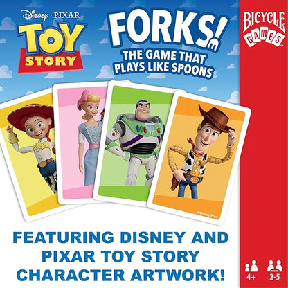 Bicycle Disney and Pixar Forks, Kids Card Game That Plays Like Spoons, Featuring Toy Story Characters Woody, Forky, Jessie & Alien, Ages 4+, 2-5 Players