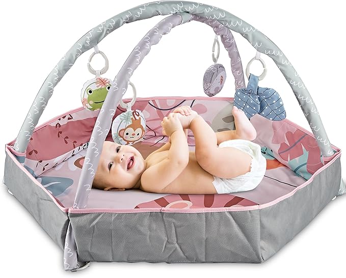 Henry & Colin Baby Activity Play Gym Mat with Hanging Toys, Soft Padded Mat, Sensory Development Play Area for Newborns and Infants, Convertible Play Center for Tummy Time and Fun Learning (Pink)