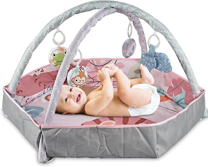 Henry & Colin Baby Activity Play Gym Mat with Hanging Toys, Soft Padded Mat, Sensory Development Play Area for Newborns and Infants, Convertible Play Center for Tummy Time and Fun Learning (Pink)