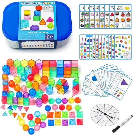 100 Pcs 3D Shapes for Teaching - Geometric Solids and Geometry Manipulatives for Classroom - Enhance Learning Experience