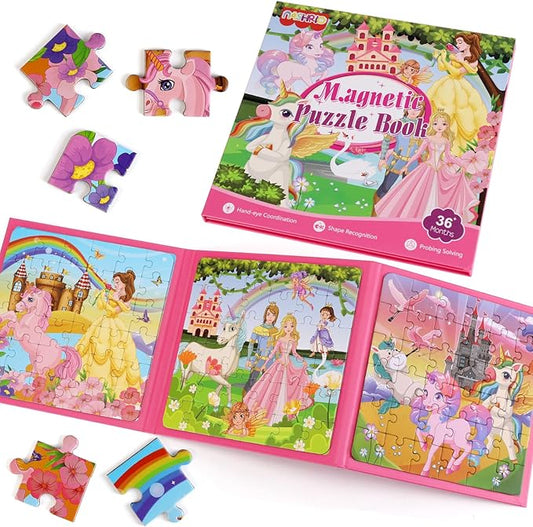 Magnetic Puzzles for Kids Ages 4-6, 36-Piece Toddler Travel Toys Princess Puzzles Ages 3-5, Educational Learning Magnets, Ideal Road Trip Activities Toys for 3 4 5 6 Girls