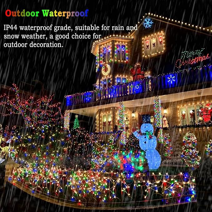 KNONEW Outdoor Christmas Lights 300 LED 99ft String Lights 8 Modes & Time Memory Fairy Light Plug in Waterproof LED String Lights for Xmas Yard Tree Wedding(Multicolor)