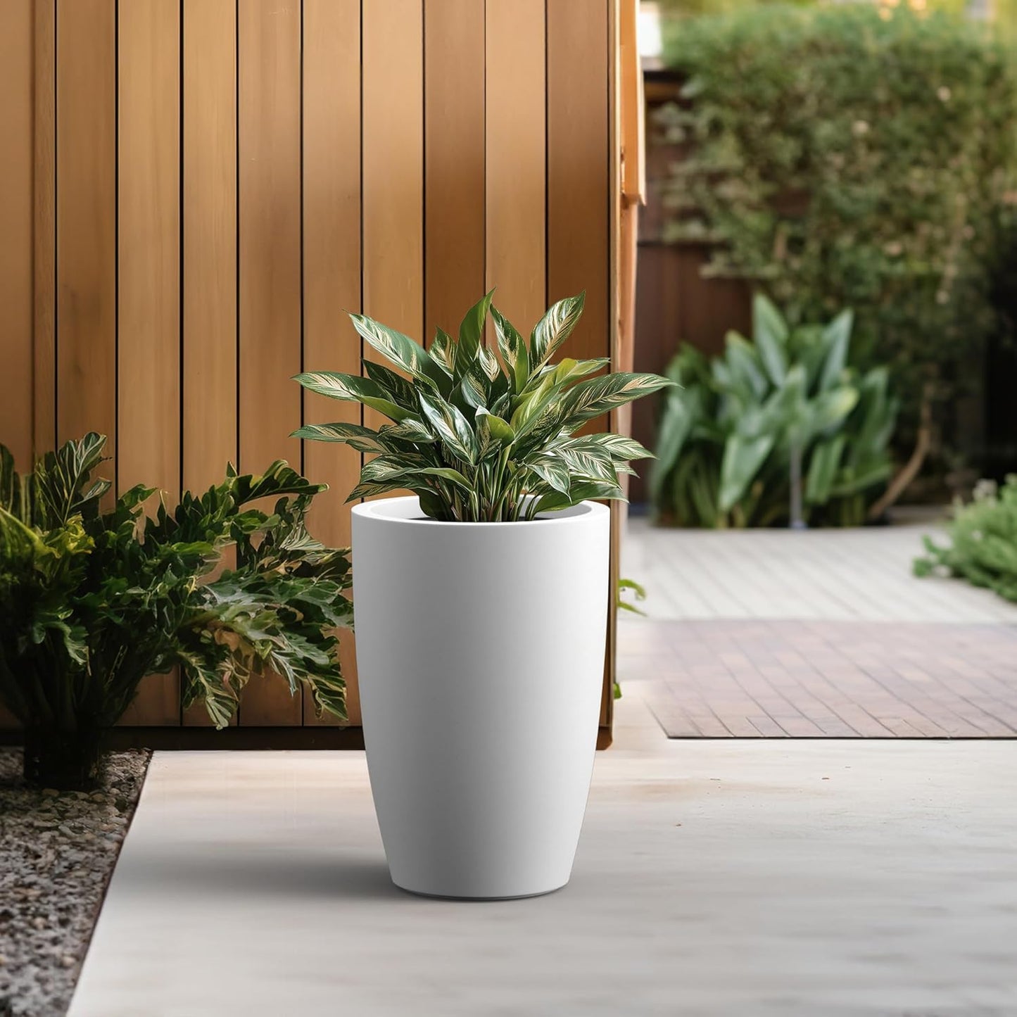 Kante 18.1" H Tall Round Concrete Planter for Outdoor Indoor, Modern Decorative Plant Pots with Drainage Hole & Rubber Plug for Home & Garden Pure White