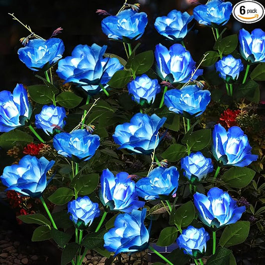 Solar Garden Lights Outdoor, 6 Pack Solar Flower Lights Outdoor Waterproof with 24 Rose, 2 Modes Realistic Rose Flower for Yard, Pathway, Garden Decor & Gardening Gift