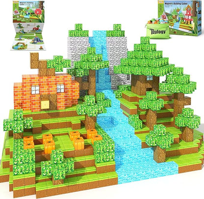 150PCS Magnetic Blocks-Build Mine Magnet World Pumpkin Edition Kids Building Outdoor Toys for 3 4 5 6 7 Years Old Boys Girls, Magnetic STEM Toddler Construction Toys for Halloween Birthday Gifts