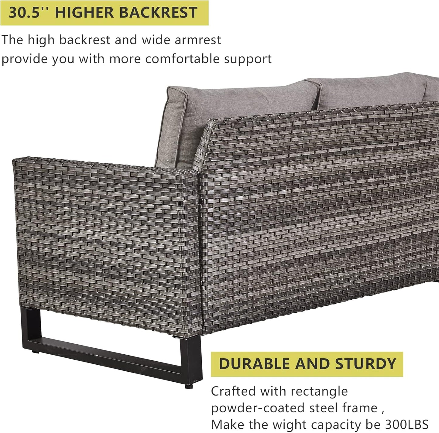 HUMMUH 7 Piece Patio Furniture with Fire Pit 30in 55,000 BTU,PE Wicker Outdoor Conversation Sets - Couch,Patio Swivel Chairs and Ottomans,Side Table for Porch,Garden,Backyard