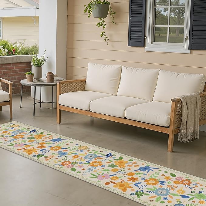 GENIMO Indoor Outdoor Area Rug 2' X 10' Waterproof, Washable Door Mat Non Shedding, Easy Cleaning Floral Outdoor Carpet for Patio, Entryway, Porch, Bathroom, Living Room, Bedroom, Backyard