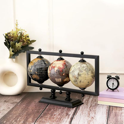 Rely+ Set of 3 4'' Earth Globe for Desk Elegant Office Decor World Globe Sturdy Metal Stand (NOT PLASTIC!) - Rotating Desktop Globes For Geographic Home Table Gift for Adult Decorative Book Shelf