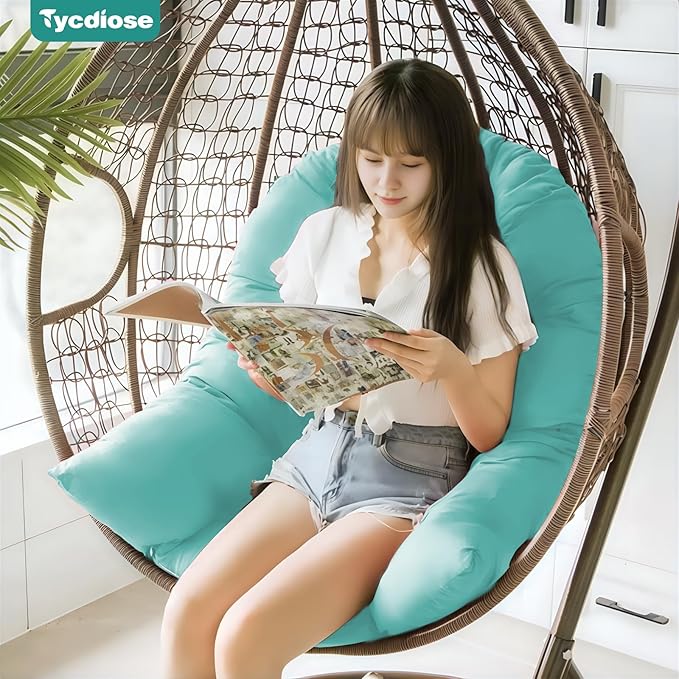Egg Chair Cushion Replacement, Waterproof Outdoor Hanging Egg Chair Cushion Hammock Swing Chairs Cushions Pads, U-Shaped Thickened Cushions for Hanging Eggs Chairs, 47x33x7 Inches (Teal)
