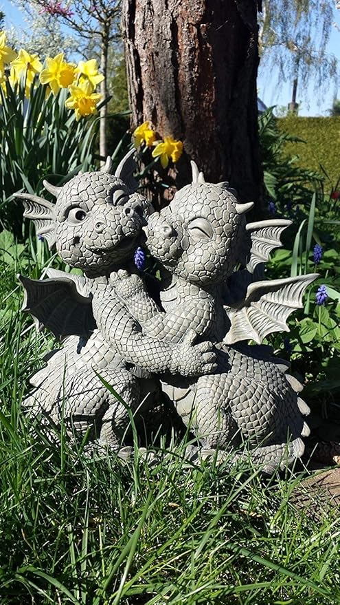Pacific Giftware Garden Dragon Loving Couple Garden Display Decorative Accent Sculpture Stone Finish 10 Inch Tall
