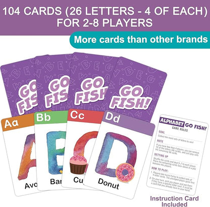 BenBen Alphabet Go Fish Card Game for Kids,104 Cards, Oversized ABC Learning Playing Cards, Memory Matching Games, 2-8 Players, Ages 3 and up, Easter Basket Stuffers, Stocking Stuffers