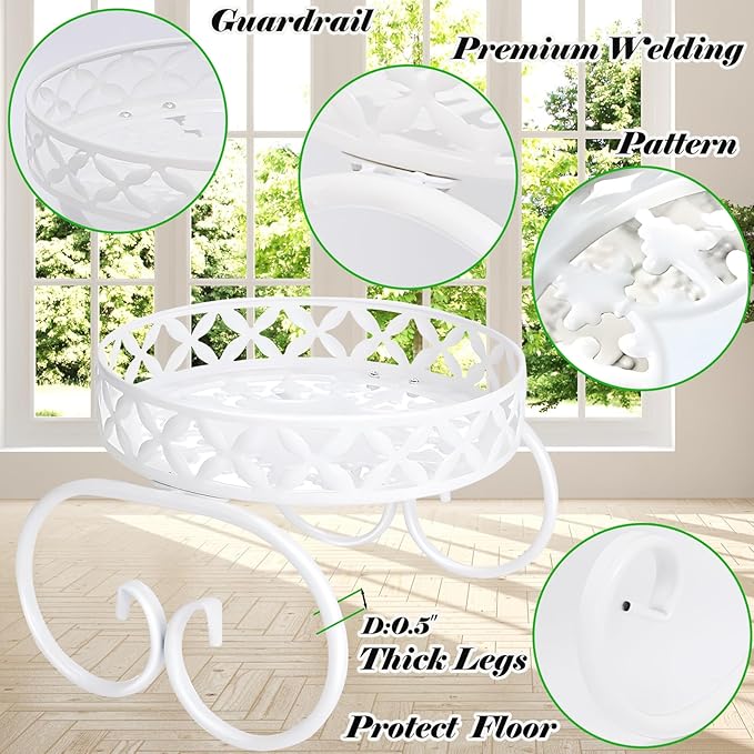 White Plant Stand, Round Metal Flower Stand Indoor Outdoor, Anti-Rust Iron Plant Shelf, Plant Holders for Multiple Plants, Display Rack Planter Flower Pot Stand Holder for Garden Home Decor