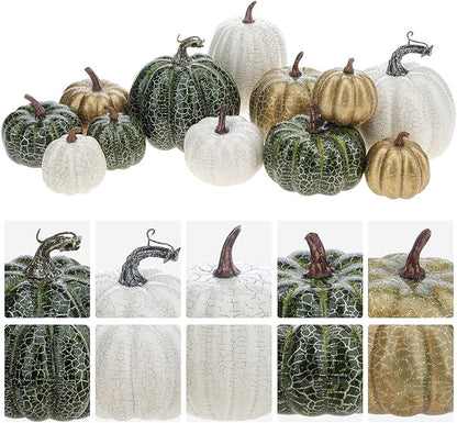 12 Pcs Pumpkin Decor,Fall Decorations for Home,Metal Cracked Design Foam Pumpkins for Thanksgiving Halloween Table Centerpiece Decor,Autumn Harvest Outdoor Pumpkins for Porch