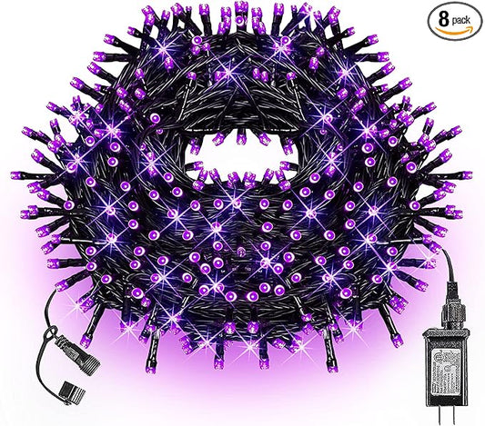 FUNPENY 240 LED Halloween String Lights, 78 FT Waterproof Black Wire Fairy Lights Plug in, 8 Lighting Modes Halloween Lights Decorations for Indoor Outdoor Garden Party (Purple)