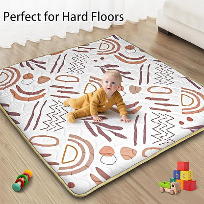 Baby Play Mat, 50x50 Playpen Mat, Thick Soft Foam Playmats for Baby, Foldable and Washable Crawling Mat for Floor (Orange Nature)