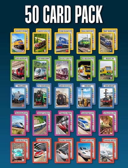 100 PICS Smart Cards Trains Card Game | 7 Games in 1 - Matching Pairs, Snap, Trumps, Rummy | Top Travel Game, Gift, Stocking Stuffer | for Adults, Kids, Boys, Girls | Age 5+, 1-8 Players