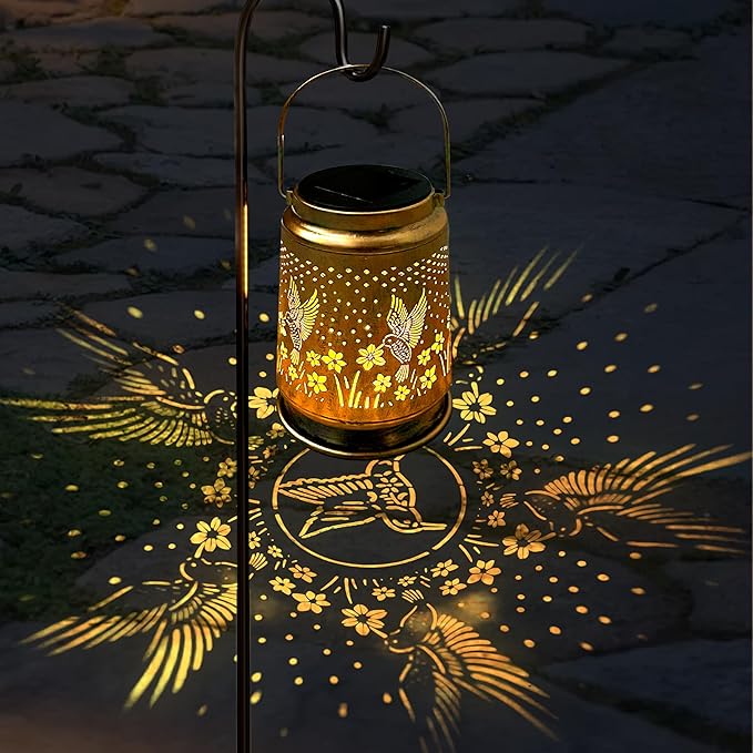 KY&BOSAM Solar Lanterns Outdoor Waterproof Hummingbird Garden Decor Birthday Gifts for Women Mom Grandma Hanging Solar Lights Outdoor Metal LED Lantern Outside for Yard Patio Backyard Porch Pathway