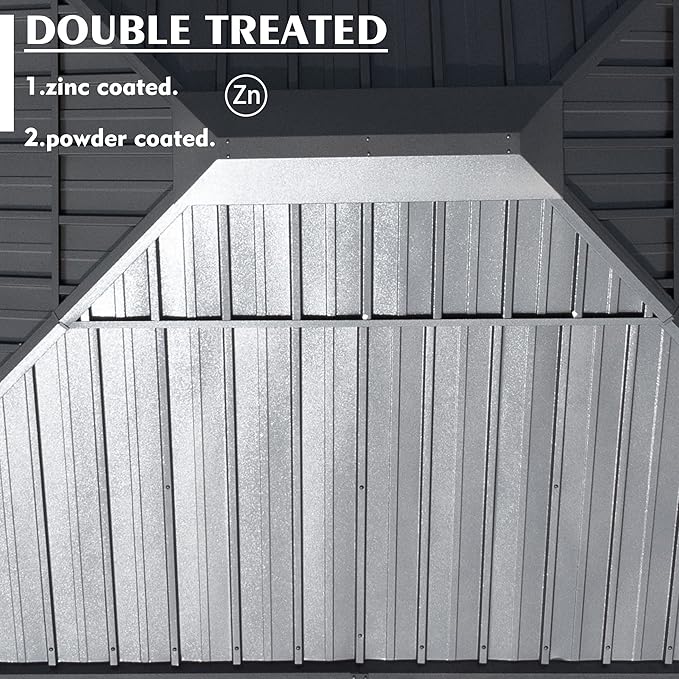 Kozyard Alexander 10' X 12' Hardtop, Aluminum Metal Gazebo with Galvanized Steel Double Roof Canopy, Curtain and Netting, Permanent Pavilion for Patio, Backyard, Deck, Lawn (Gray)