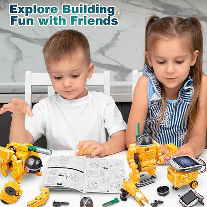 6-in-1 Solar Robot Toys for Ages 8 9 10 11 12 Year Old Boys Girls, STEM Science Kits for Kids Age 8-12, Building Experiments Robotics Kit STEM Projects for Kid Christmas Birthday Gifts (Yellow)