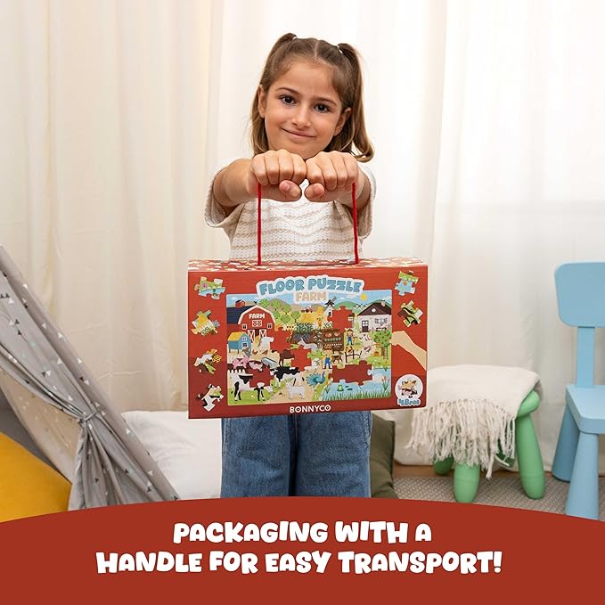 BONNYCO Giant Floor Puzzles for Kids of Farm Animals with 48 Large Pieces. Jumbo Puzzle 36.2 x 24.4 in, Gifts for Boys and Girls, Educational Kids Toys Ages 2-8