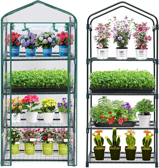 Mini Greenhouse for Indoor Outdoor, Plant Green House 4-Tier Rack Stand Portable Greenhouses with Durable PVC Cover for Seedling, 2.5x1.6x5.2 FT,(PLGH704P)
