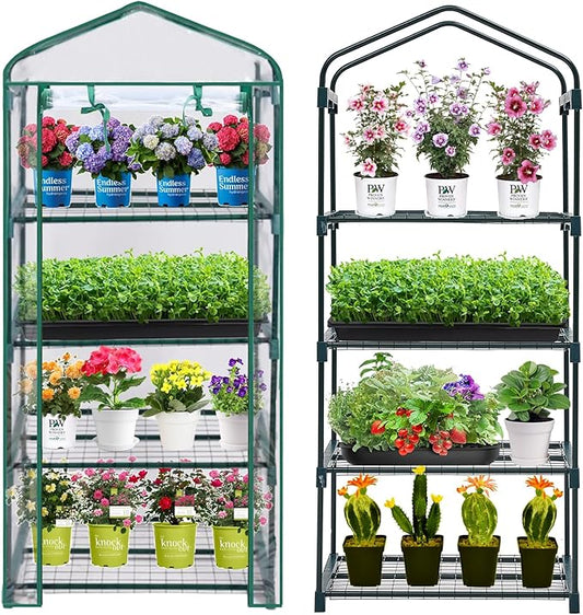 Mini Greenhouse for Indoor Outdoor, Plant Green House 4-Tier Rack Stand Portable Greenhouses with Durable PVC Cover for Seedling, 2.5x1.6x5.2 FT,(PLGH704P)