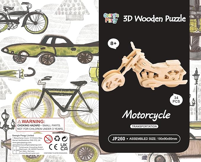 Georgie Porgy 3D Wooden Puzzles for Kids Toys Construction Woodcraft Kits DIY Model Puzzle Kits Birthday Gifts Pack of 3 (Pirate Ship Truck Motorcycle)