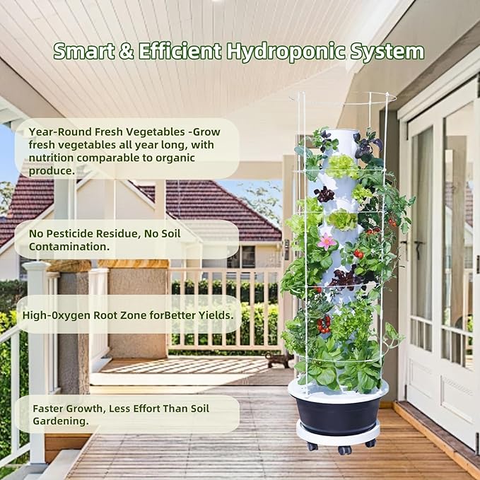 Hydroponic System Kit, Hydroponic Vertical Garden, Lettuce & Herb Starter Kit, with 36 Plant Holes, 9-Tier Indoor Outdoor Growing Tower with Climbing Trellis and Timer