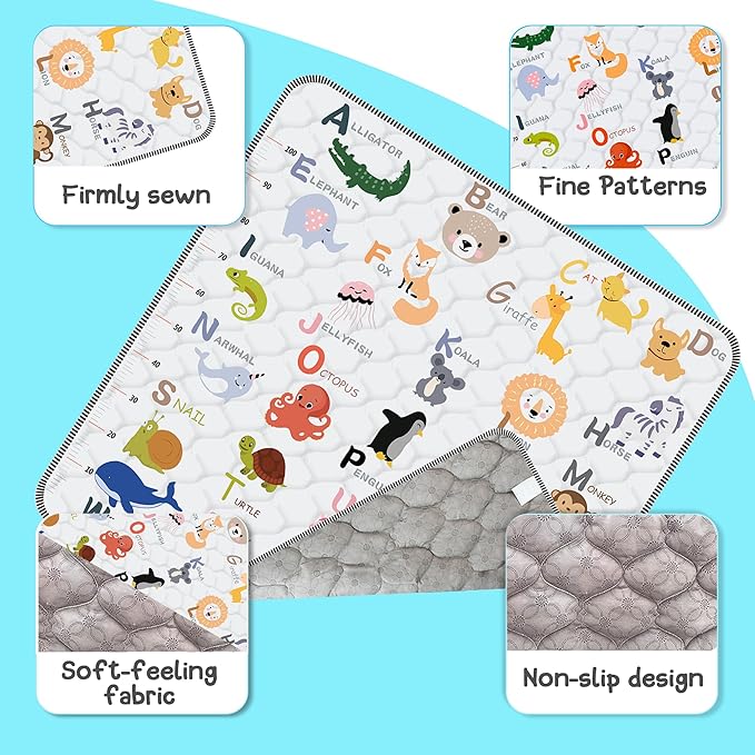 Baby Play Mat，Thick Soft 71" X 59" Playpen mat, Non-Slip and Machine Washable Baby Play Mats for Floor，Crawling Mat for Babies, Toddlers & Infants to Play and Learn (Animal Alphabet-A)