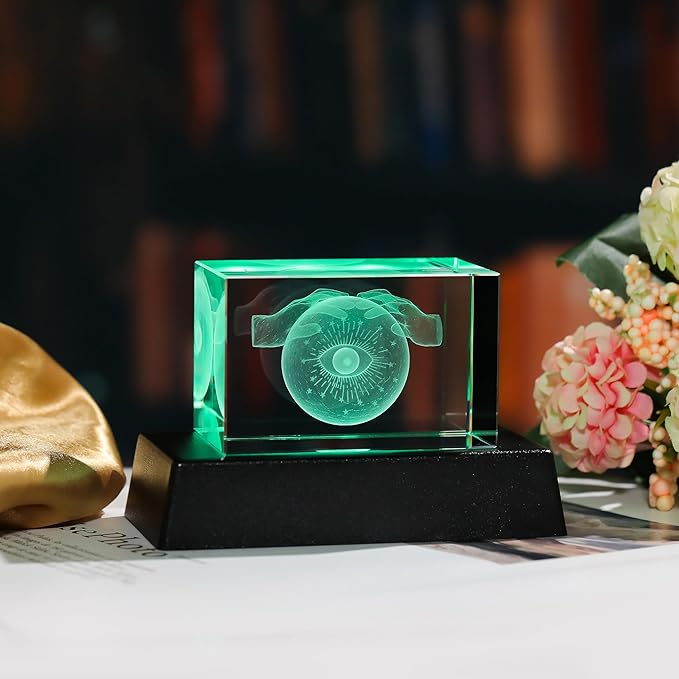 Qianwei 3D Crystal Evil Eye Decor - Evil Eye Light Halloween Witch Figurines Occult Medieval Goth Satanic Home Desk Decor Witchy Gifts Horror Lilith Statue